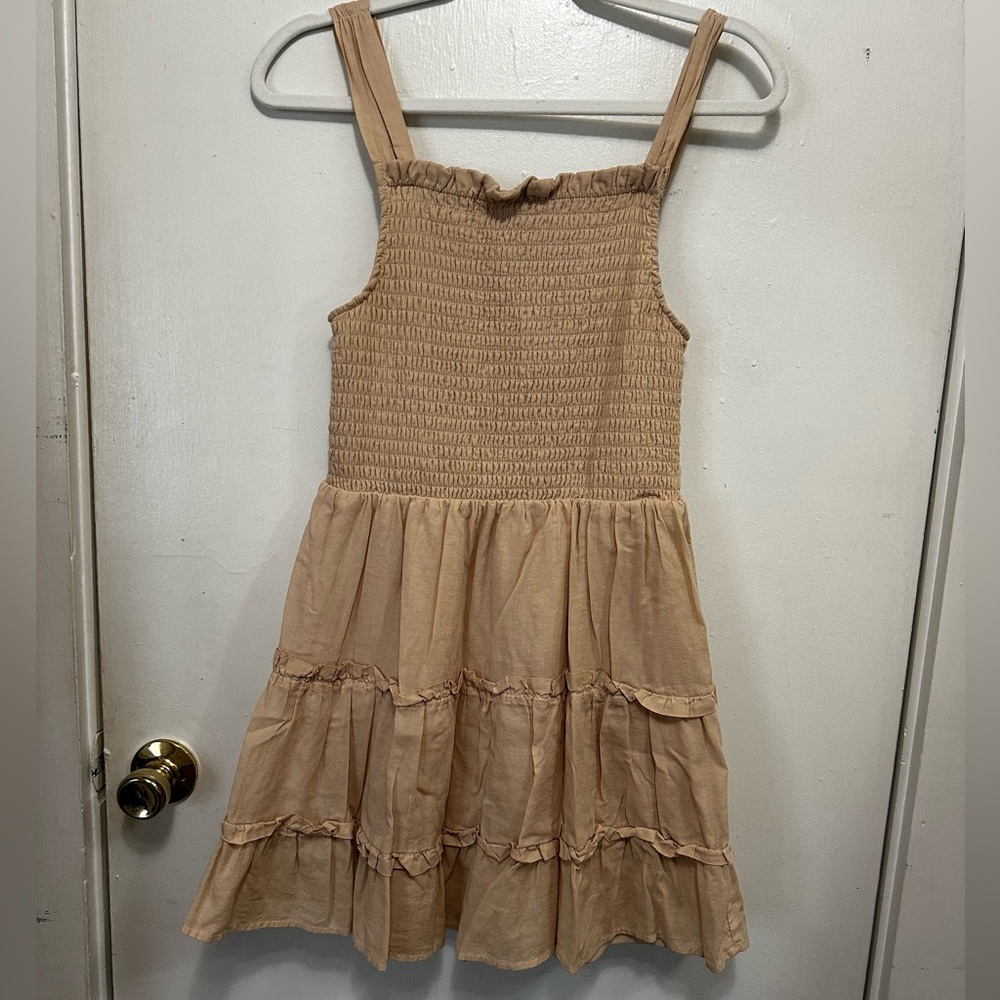 Tan Smocked Tiered Dress